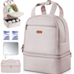 VEVOR Breast Pump Backpack, Breast Feeding Bag with Ice Pack, Fits for S1/S2, Pumping Accessories & Breastmilk Storage, Portable Pump Carrying Case for Work, Travel and Family Use, Light Pink
