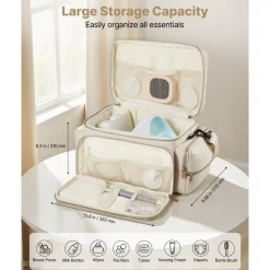 VEVOR Breast Pump Bag, Breast Feeding Bag with Ice Pack, Fits for S1/S2, Pumping Accessories & Breastmilk Storage, Portable Pump Carrying Case for Work, Travel and Family Use, Grey