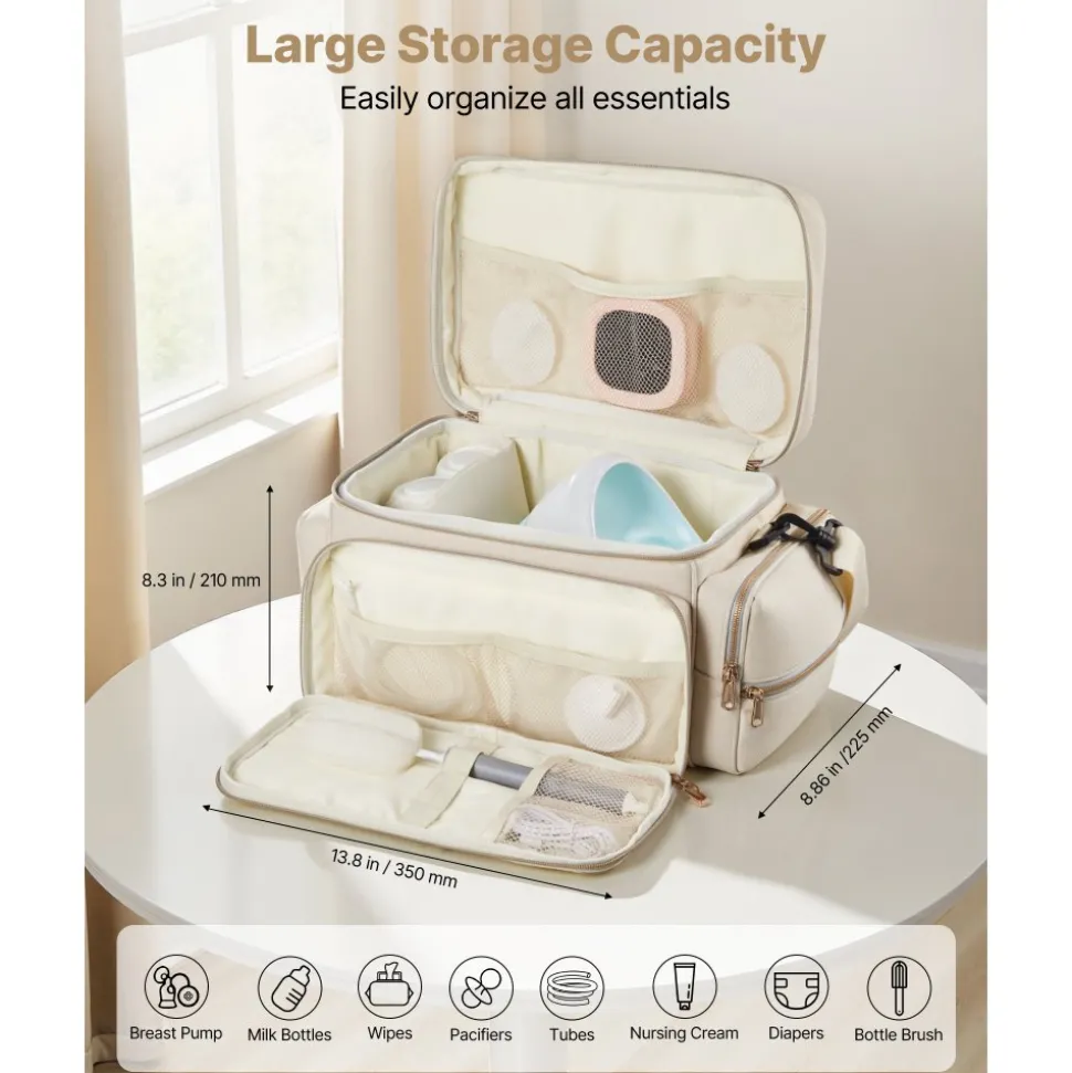 VEVOR Breast Pump Bag, Breast Feeding Bag with Ice Pack, Fits for S1/S2, Pumping Accessories & Breastmilk Storage, Portable Pump Carrying Case for Work, Travel and Family Use, Grey