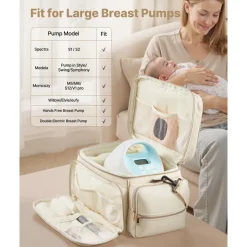VEVOR Breast Pump Bag, Breast Feeding Bag with Ice Pack, Fits for S1/S2, Pumping Accessories & Breastmilk Storage, Portable Pump Carrying Case for Work, Travel and Family Use, Grey