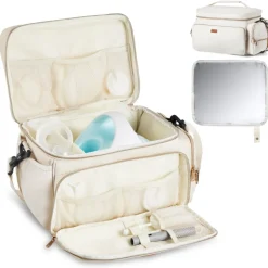 VEVOR Breast Pump Bag, Breast Feeding Bag with Ice Pack, Fits for S1/S2, Pumping Accessories & Breastmilk Storage, Portable Pump Carrying Case for Work, Travel and Family Use, Grey