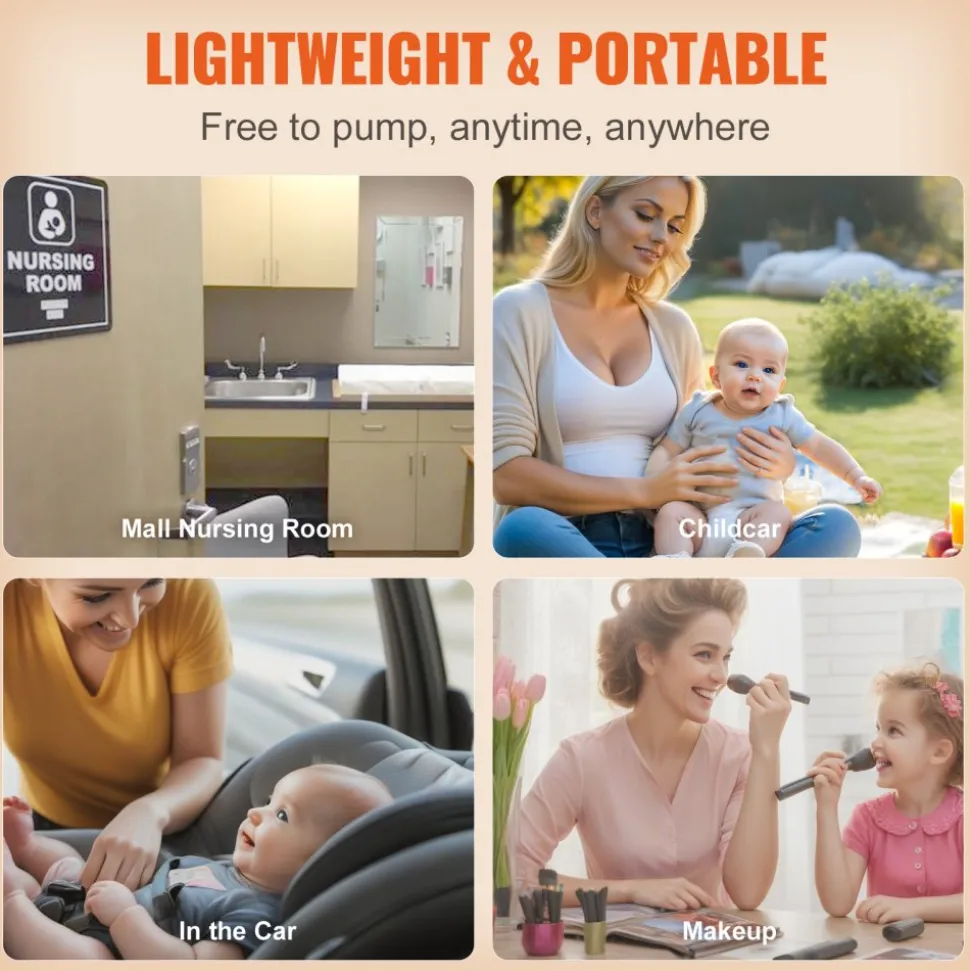 VEVOR Breast Pump, Double Electric Breast Pumps, 4 Modes & 16 Levels, 300mmHg Strong Suction, 2800mAH Rechargeable Anti-Backflow Breastfeeding Pump with LED Display, 18/21mm Inserts, 24/28mm Flanges