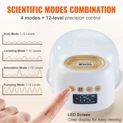 VEVOR Breast Pump, Wearable Electric Breast Pumps Hands Free, 4 Mode & 12 Levels, 300mmHg Strong Suction, Ultra-Quiet Rechargeable Portable Breastfeeding Pump with LED Display, 24mm Insert/28mm Flange