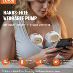 VEVOR Breast Pump, Wearable Electric Breast Pumps Hands Free, 4 Mode & 12 Levels, 300mmHg Strong Suction, Ultra-Quiet Rechargeable Portable Breastfeeding Pump with LED Display, 24mm Insert/28mm Flange