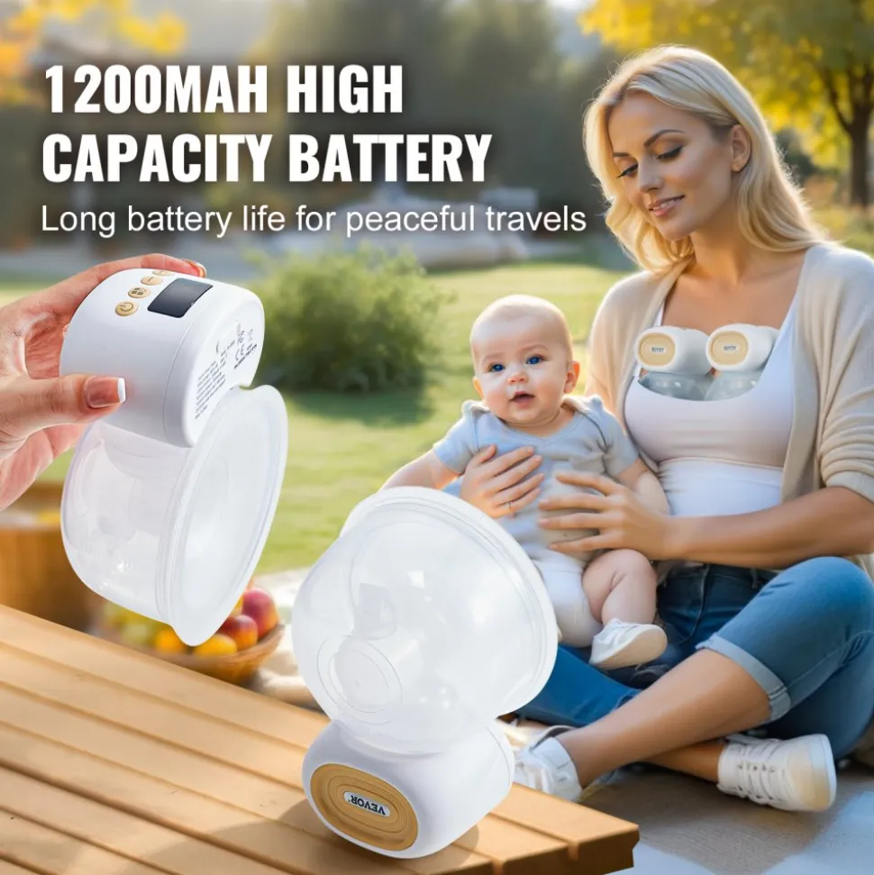 VEVOR Breast Pump, Wearable Electric Breast Pumps Hands Free, 4 Mode & 12 Levels, 300mmHg Strong Suction, Ultra-Quiet Rechargeable Portable Breastfeeding Pump with LED Display, 24mm Insert/28mm Flange