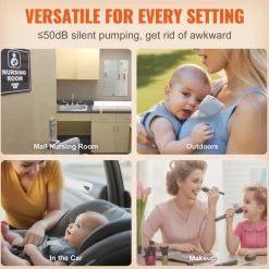 VEVOR Breast Pump, Wearable Electric Breast Pumps Hands Free, 4 Mode & 12 Levels, 300mmHg Strong Suction, Ultra-Quiet Rechargeable Portable Breastfeeding Pump with LED Display, 24mm Insert/28mm Flange