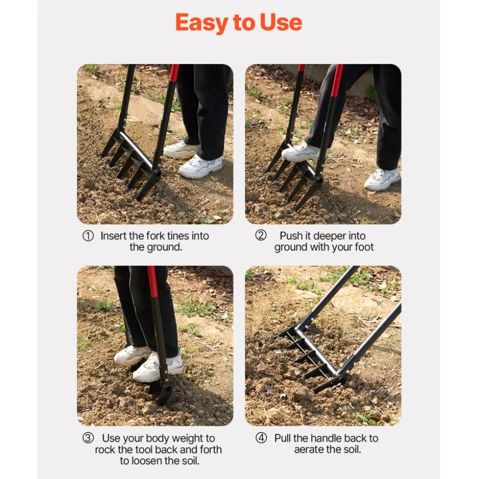 VEVOR Broad Fork, 5-Tine Pitchfork with Dual Fiberglass Handles, Heavy Duty Garden Fork , Ergonomic U-Shaped Design Broadfork Hand Tiller, Gardening Tool for Composting Transplanting Aeration
