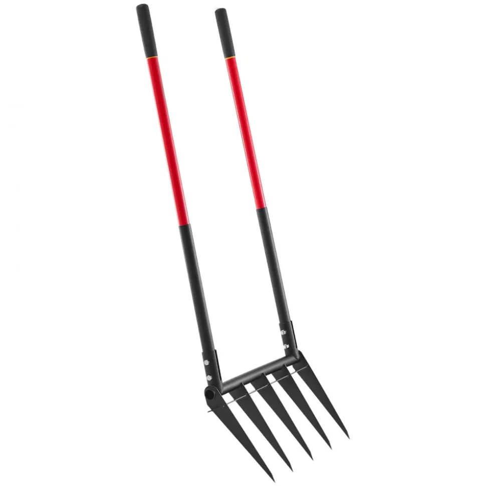 VEVOR Broad Fork, 5-Tine Pitchfork with Dual Fiberglass Handles, Heavy Duty Garden Fork , Ergonomic U-Shaped Design Broadfork Hand Tiller, Gardening Tool for Composting Transplanting Aeration