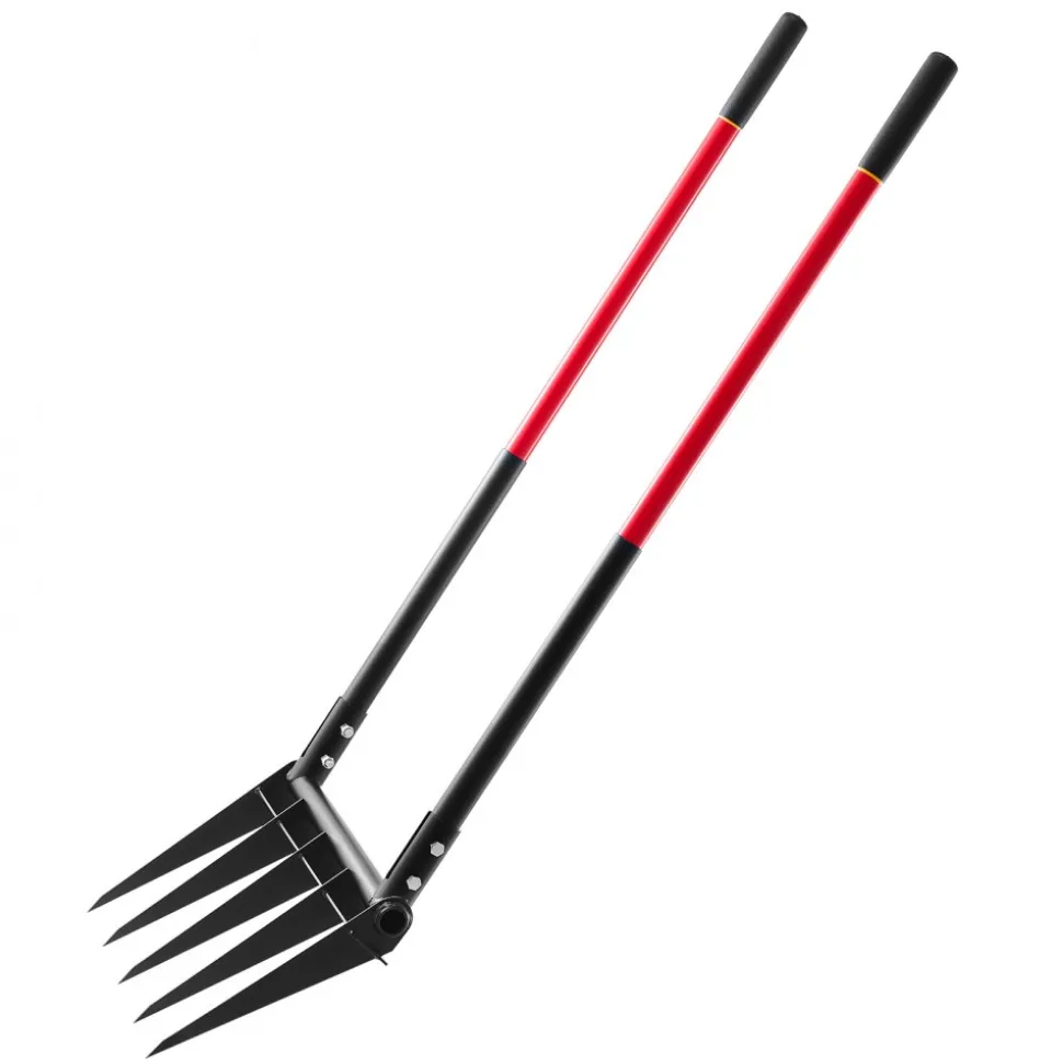 VEVOR Broad Fork, 5-Tine Pitchfork with Dual Fiberglass Handles, Heavy Duty Garden Fork , Ergonomic U-Shaped Design Broadfork Hand Tiller, Gardening Tool for Composting Transplanting Aeration