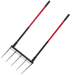 VEVOR Broad Fork, 5-Tine Pitchfork with Dual Fiberglass Handles, Heavy Duty Garden Fork , Ergonomic U-Shaped Design Broadfork Hand Tiller, Gardening Tool for Composting Transplanting Aeration
