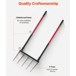 VEVOR Broad Fork, 5-Tine Pitchfork with Dual Fiberglass Handles, Heavy Duty Garden Fork , Ergonomic U-Shaped Design Broadfork Hand Tiller, Gardening Tool for Composting Transplanting Aeration