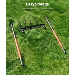 VEVOR Broad Fork, 5-Tine Pitchfork with Dual Fiberglass Handles, Heavy Duty Garden Fork , Ergonomic U-Shaped Design Broadfork Hand Tiller, Gardening Tool for Composting Transplanting Aeration