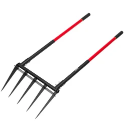 VEVOR Broad Fork, 5-Tine Pitchfork with Dual Fiberglass Handles, Heavy Duty Garden Fork , Ergonomic U-Shaped Design Broadfork Hand Tiller, Gardening Tool for Composting Transplanting Aeration