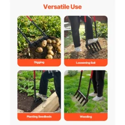 VEVOR Broad Fork, 5-Tine Pitchfork with Dual Fiberglass Handles, Heavy Duty Garden Fork , Ergonomic U-Shaped Design Broadfork Hand Tiller, Gardening Tool for Composting Transplanting Aeration