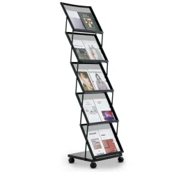 VEVOR Brochure Display Rack, Foldable 5 Pockets Magazine Literature Display Stand, Movable Floor Standing Magazine Rack with Wheels, Metal Newspaper Catalog Holders for Shop Exhibitions Office Show