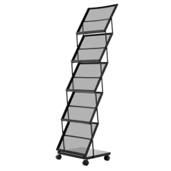 VEVOR Brochure Display Rack, Foldable 5 Pockets Magazine Literature Display Stand, Movable Floor Standing Magazine Rack with Wheels, Metal Newspaper Catalog Holders for Shop Exhibitions Office Show