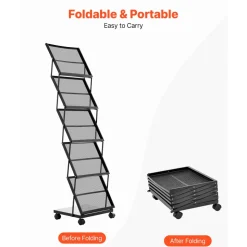 VEVOR Brochure Display Rack, Foldable 5 Pockets Magazine Literature Display Stand, Movable Floor Standing Magazine Rack with Wheels, Metal Newspaper Catalog Holders for Shop Exhibitions Office Show