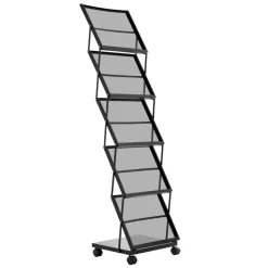 VEVOR Brochure Display Rack, Foldable 5 Pockets Magazine Literature Display Stand, Movable Floor Standing Magazine Rack with Wheels, Metal Newspaper Catalog Holders for Shop Exhibitions Office Show