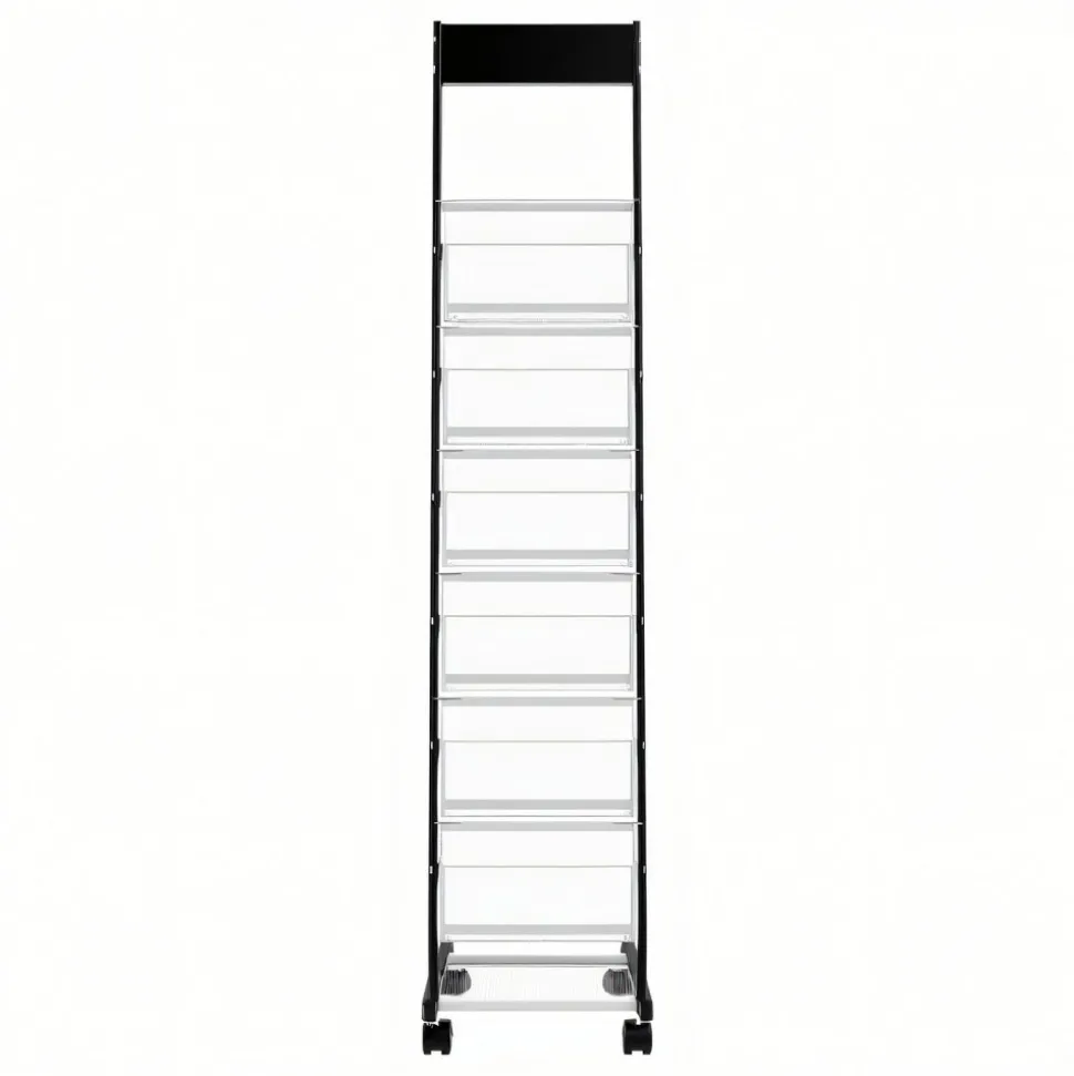 VEVOR Brochure Display Rack, Narrow 6-Tier Magazine Literature Display Stand with Wheels, Metal Floor Standing Magazine Rack, Movable Newspaper Catalog Holders for Shop Exhibitions Office (6 Pockets)