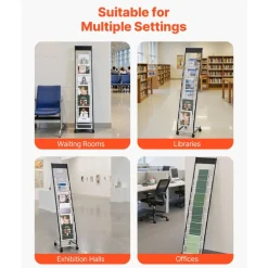 VEVOR Brochure Display Rack, Narrow 6-Tier Magazine Literature Display Stand with Wheels, Metal Floor Standing Magazine Rack, Movable Newspaper Catalog Holders for Shop Exhibitions Office (6 Pockets)
