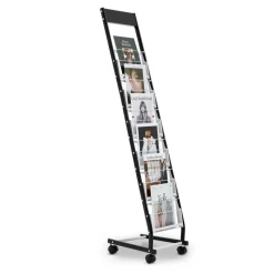 VEVOR Brochure Display Rack, Narrow 6-Tier Magazine Literature Display Stand with Wheels, Metal Floor Standing Magazine Rack, Movable Newspaper Catalog Holders for Shop Exhibitions Office (6 Pockets)