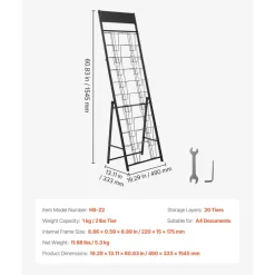 VEVOR Brochure Display Rack, 20 Pockets Magazine Literature Display Stand, Portable Floor Standing Magazine Rack, Metal Newspaper Catalog Holders for Shop, Exhibitions, Office, Trade Show, Black