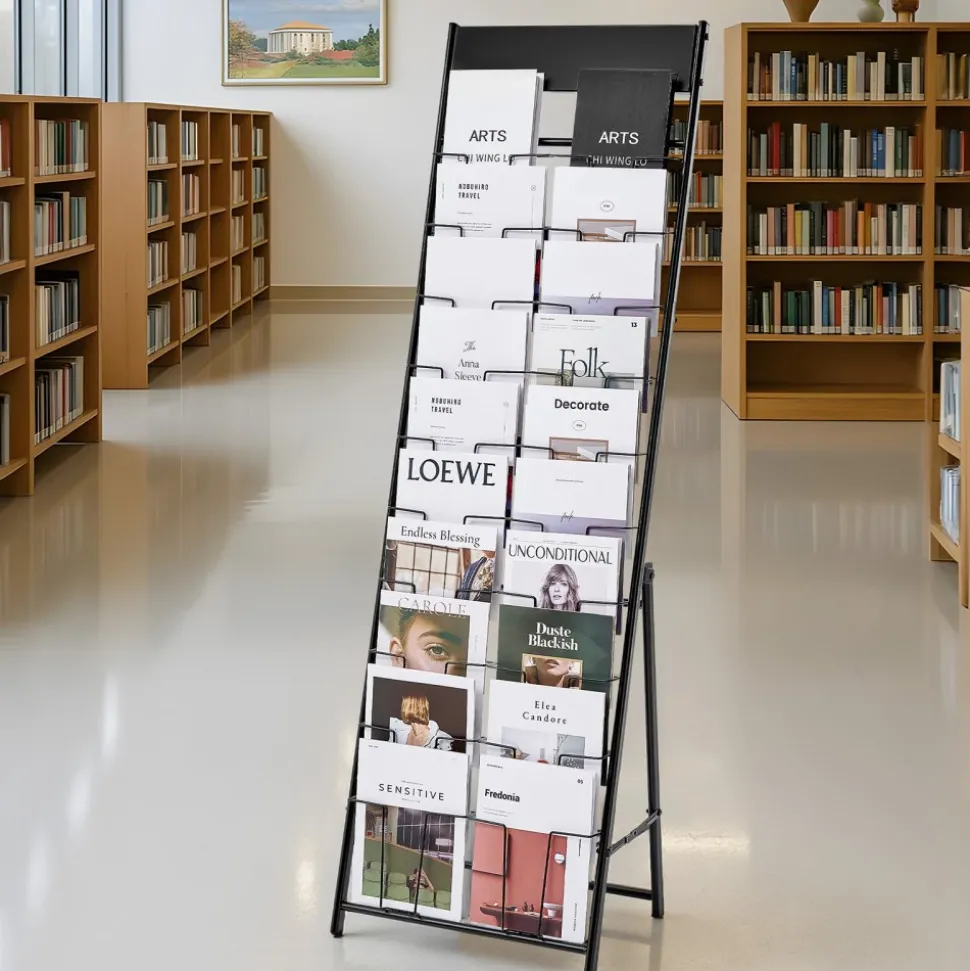 VEVOR Brochure Display Rack, 20 Pockets Magazine Literature Display Stand, Portable Floor Standing Magazine Rack, Metal Newspaper Catalog Holders for Shop, Exhibitions, Office, Trade Show, Black