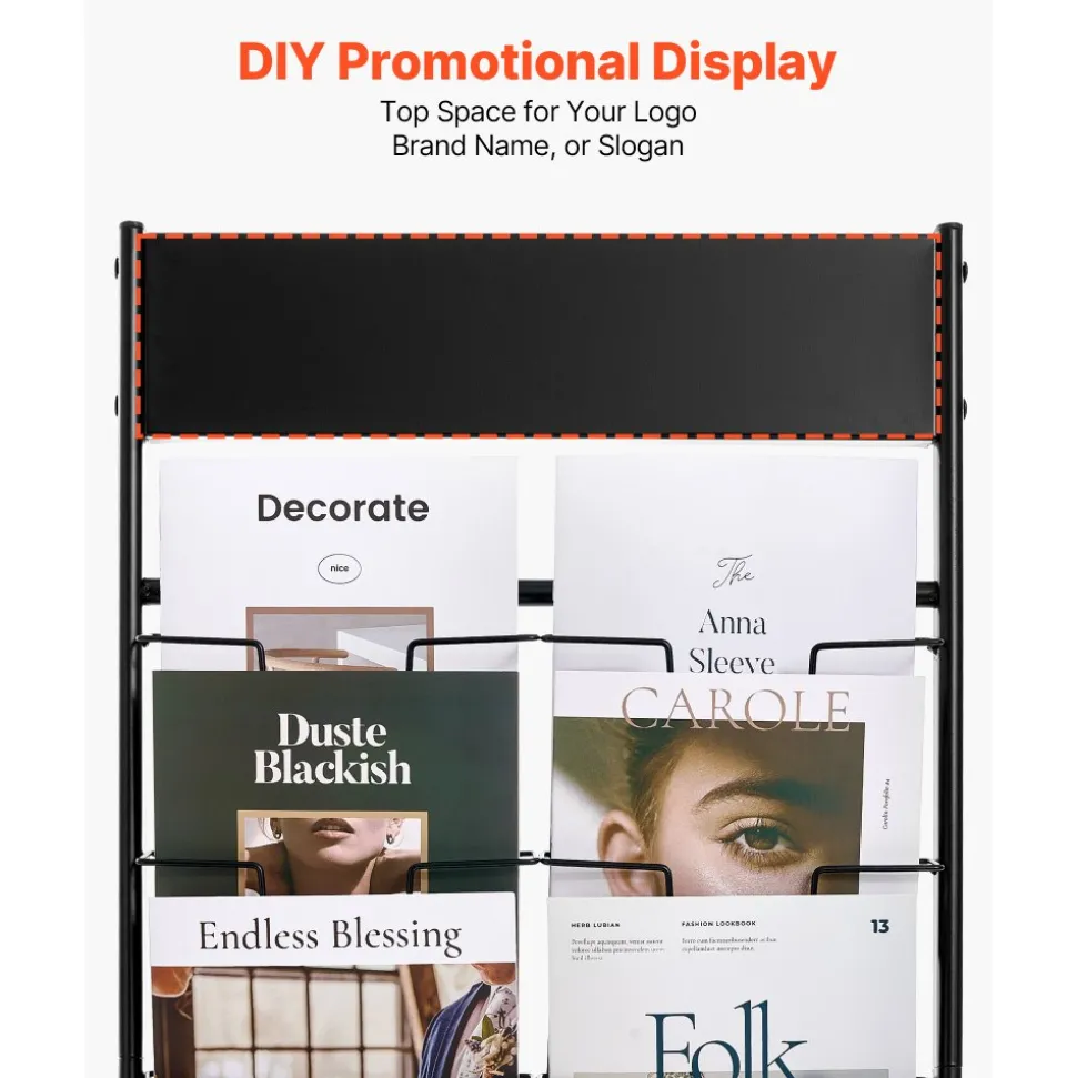 VEVOR Brochure Display Rack, 20 Pockets Magazine Literature Display Stand, Portable Floor Standing Magazine Rack, Metal Newspaper Catalog Holders for Shop, Exhibitions, Office, Trade Show, Black