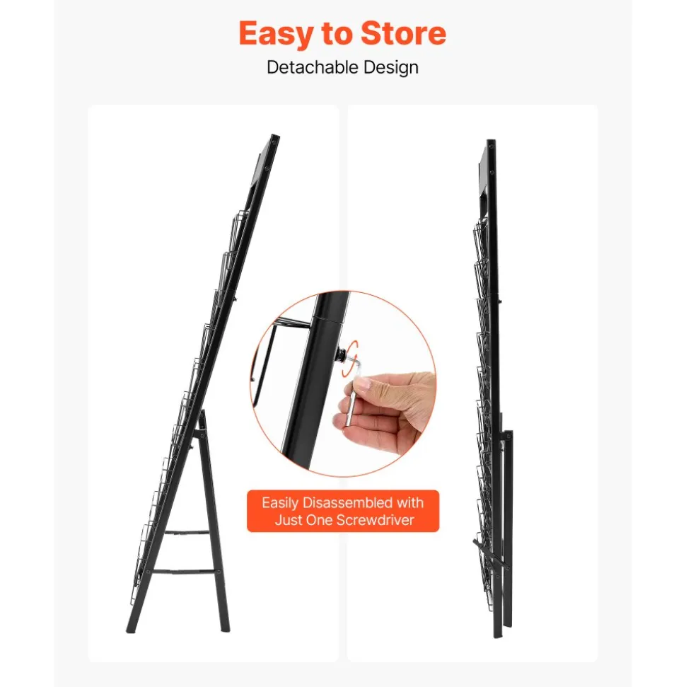 VEVOR Brochure Display Rack, 20 Pockets Magazine Literature Display Stand, Portable Floor Standing Magazine Rack, Metal Newspaper Catalog Holders for Shop, Exhibitions, Office, Trade Show, Black