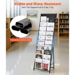 VEVOR Brochure Display Rack, 20 Pockets Magazine Literature Display Stand, Portable Floor Standing Magazine Rack, Metal Newspaper Catalog Holders for Shop, Exhibitions, Office, Trade Show, Black
