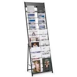 VEVOR Brochure Display Rack, 20 Pockets Magazine Literature Display Stand, Portable Floor Standing Magazine Rack, Metal Newspaper Catalog Holders for Shop, Exhibitions, Office, Trade Show, Black