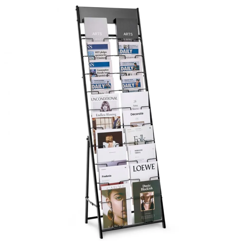 VEVOR Brochure Display Rack, 20 Pockets Magazine Literature Display Stand, Portable Floor Standing Magazine Rack, Metal Newspaper Catalog Holders for Shop, Exhibitions, Office, Trade Show, Black