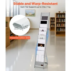 VEVOR Brochure Display Rack, 10 Pockets Magazine Literature Display Stand, Portable Floor Standing Magazine Rack, Metal Newspaper Catalog Holders for Shop, Exhibitions, Office, Trade Show, Silver