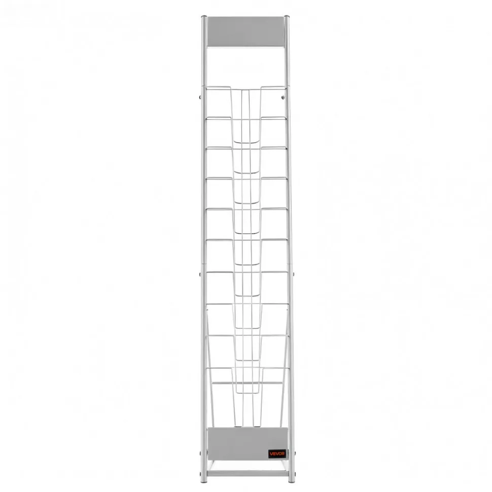 VEVOR Brochure Display Rack, 10 Pockets Magazine Literature Display Stand, Portable Floor Standing Magazine Rack, Metal Newspaper Catalog Holders for Shop, Exhibitions, Office, Trade Show, Silver