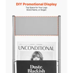 VEVOR Brochure Display Rack, 10 Pockets Magazine Literature Display Stand, Portable Floor Standing Magazine Rack, Metal Newspaper Catalog Holders for Shop, Exhibitions, Office, Trade Show, Silver