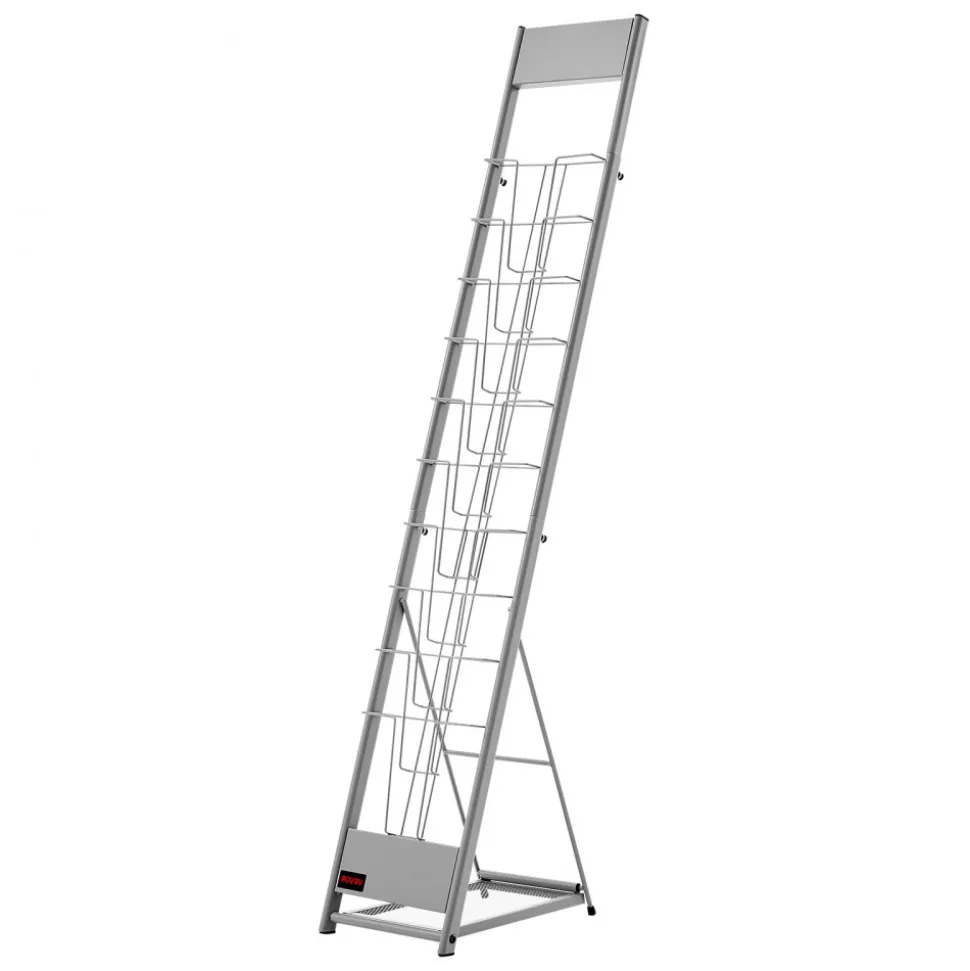 VEVOR Brochure Display Rack, 10 Pockets Magazine Literature Display Stand, Portable Floor Standing Magazine Rack, Metal Newspaper Catalog Holders for Shop, Exhibitions, Office, Trade Show, Silver