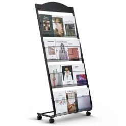 VEVOR Brochure Display Rack, 4-Tier Magazine Literature Display Stand with Wheels, Movable Floor Standing Magazine Rack, Heavy Duty Newspaper Catalog Holders for Shop Exhibitions Office Craft Fairs