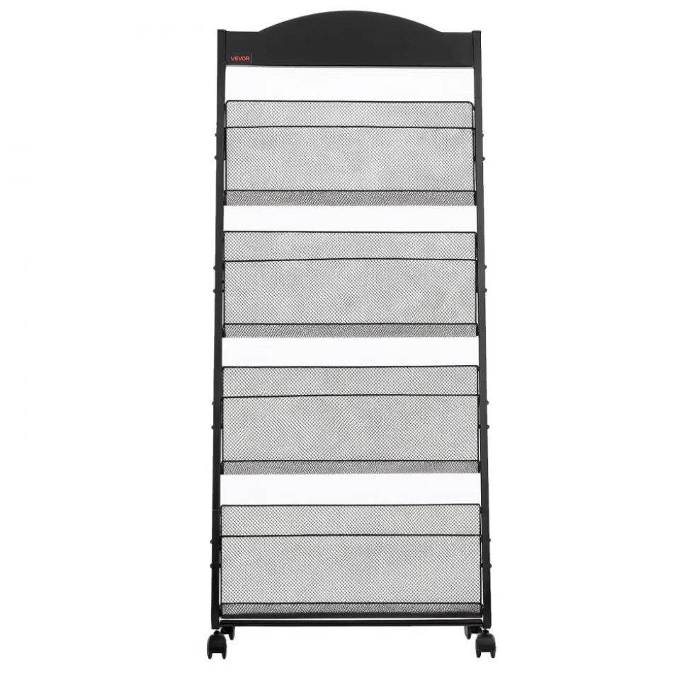 VEVOR Brochure Display Rack, 4-Tier Magazine Literature Display Stand with Wheels, Movable Floor Standing Magazine Rack, Heavy Duty Newspaper Catalog Holders for Shop Exhibitions Office Craft Fairs