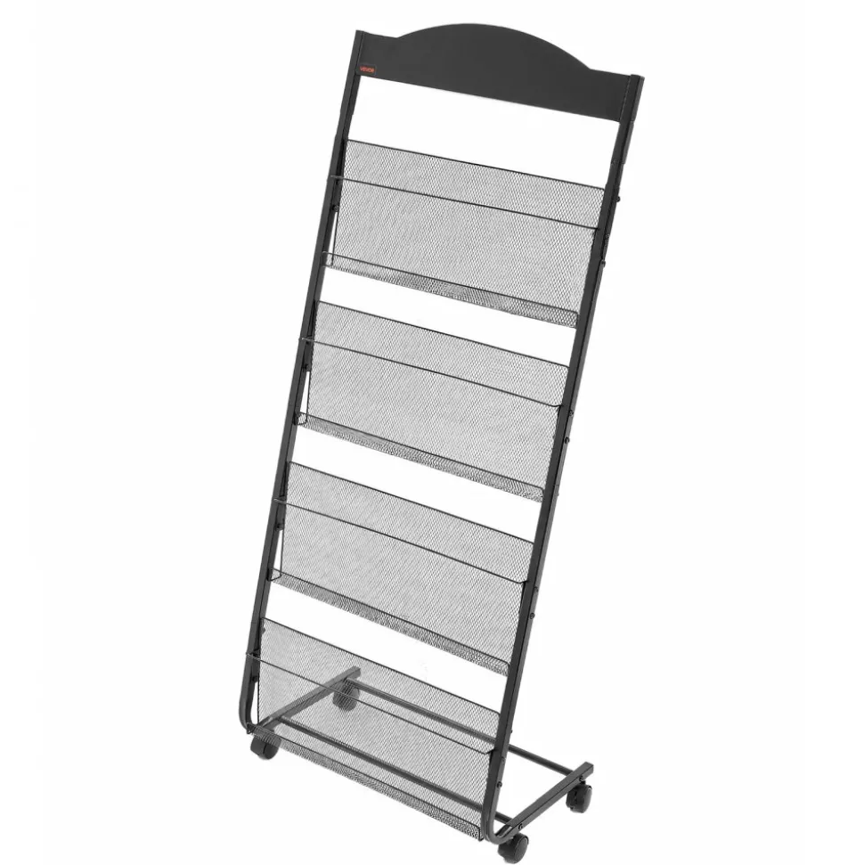 VEVOR Brochure Display Rack, 4-Tier Magazine Literature Display Stand with Wheels, Movable Floor Standing Magazine Rack, Heavy Duty Newspaper Catalog Holders for Shop Exhibitions Office Craft Fairs