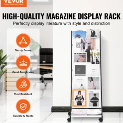 VEVOR Brochure Display Rack, 6-Tier Magazine Literature Display Stand, Floor Standing Magazine Rack Newspaper Catalog Holders, Movable with 4 Wheels (2 Lockable) for Shop Exhibitions Office, 6 Pockets