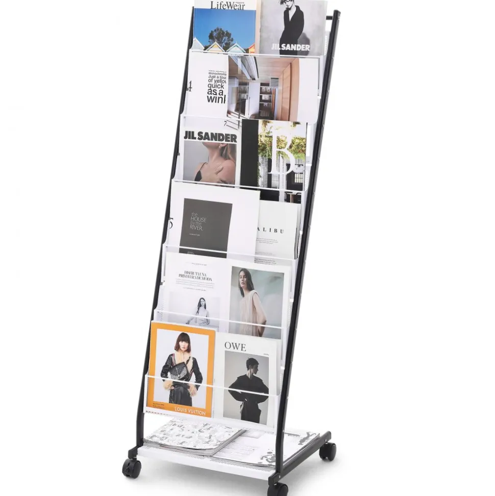 VEVOR Brochure Display Rack, 6-Tier Magazine Literature Display Stand, Floor Standing Magazine Rack Newspaper Catalog Holders, Movable with 4 Wheels (2 Lockable) for Shop Exhibitions Office, 6 Pockets