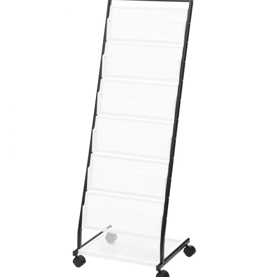 VEVOR Brochure Display Rack, 6-Tier Magazine Literature Display Stand, Floor Standing Magazine Rack Newspaper Catalog Holders, Movable with 4 Wheels (2 Lockable) for Shop Exhibitions Office, 6 Pockets