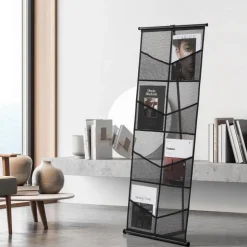 VEVOR Brochure Display Stand, 4-Tier 8 Pockets Mesh Literature Display Holder, Floor Standing Magazine Newspaper Catalog Rack, Lightweight and Portable with Carrying Bag for Shop Exhibitions Office