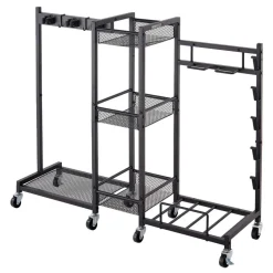 VEVOR Broom Holder with Cleaning Supplies Organizer, Metal Garage Storage, Cleaning Cart with Mop Hanger, for Home Broom, Detergent, Vacuum Cleaner, Heavy-Duty Steel Utility Holder, with Wheels, Black