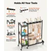 VEVOR Broom Holder with Cleaning Supplies Organizer, Garage Storage Metal, Cleaning Cart with Mop Hanger, for Home Brooms, Detergent, Brushes, Heavy-Duty Steel Utility Tool Holder, with Wheels, Black