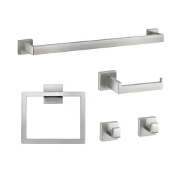 VEVOR Brushed Nickel Bathroom Hardware Set, 5 Pieces Bathroom Accessories Set, Stainless Steel 24 inch Towel Bar, Towel Rack, 2 Robe Towel Hooks, Toilet Paper Holder for Bath Room, Wall Mounted