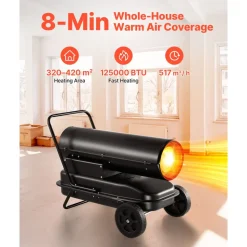 VEVOR 125000 BTU Forced Air Kerosene Diesel Heater, Portable Torpedo Space Heater with Wheels & Adjustable Temp, Blower-Type for Jobsite/Garage/Warehouse/Workshop Construction /Outdoor Heating,Black