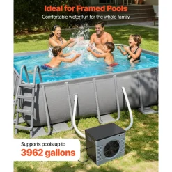VEVOR 14710 BTU Pool Heat Pump, Electric Pool Heater for Above Ground Up to 3962 Gallons, Max COP 5.13, Heating & Cooling Dual Mode, Low Noise Smart Inverter Compressor, GFCI Protection for Swimming