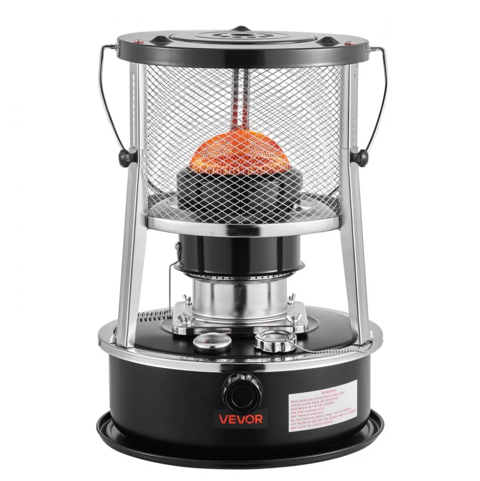 VEVOR 9000 BTU Portable Kerosene Heater & Stove, 2 in 1 Non-Electric Indoor Outdoor Heater with Adjustable Height & Flame & Easy Storage,for Camping, Hunting, Cooking, Home, Garage, Black