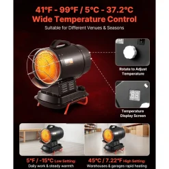 VEVOR 70000 BTU Radiant Kerosene Diesel Heater, Portable Industrial Space Heater with Adjustable Temp & Handle, Ideal for Jobsite/Garage/Warehouse/Workshop Construction Heating,Black